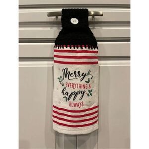 Crochet Top Kitchen Towel- Merry Everything & Happy Always
